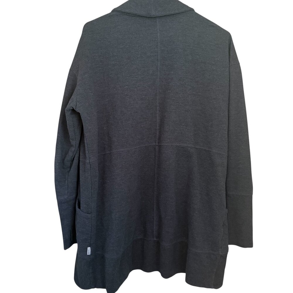 Eddie Bauer Camp Fleece Wrap Cardigan Gray Sz L Relaxed Cozy Layering Cabincore‎ - Picture 2 of 8